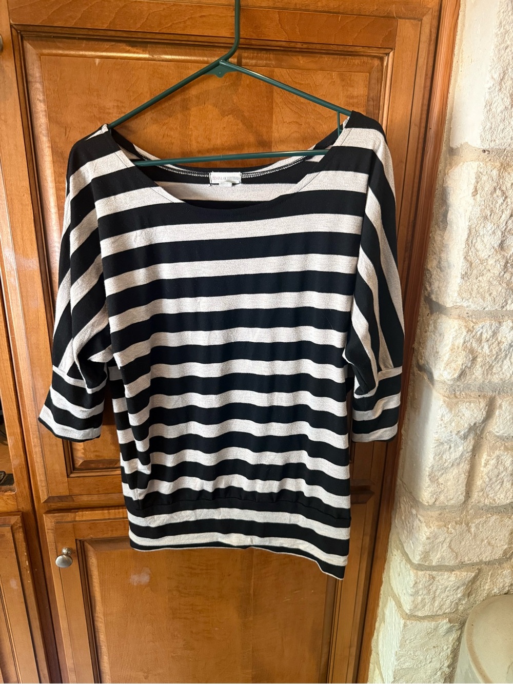 Zenana Striped Black and White Boatneck Women's 3/4 sleeves Top